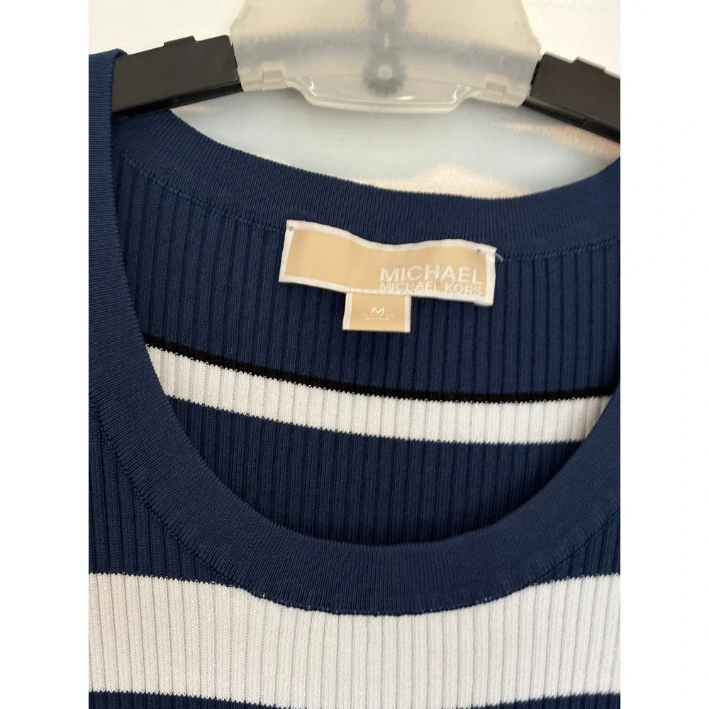Michael Michael Kors Navy White Striped Cold Shoulder Ribbed Knit‎ Sweater M